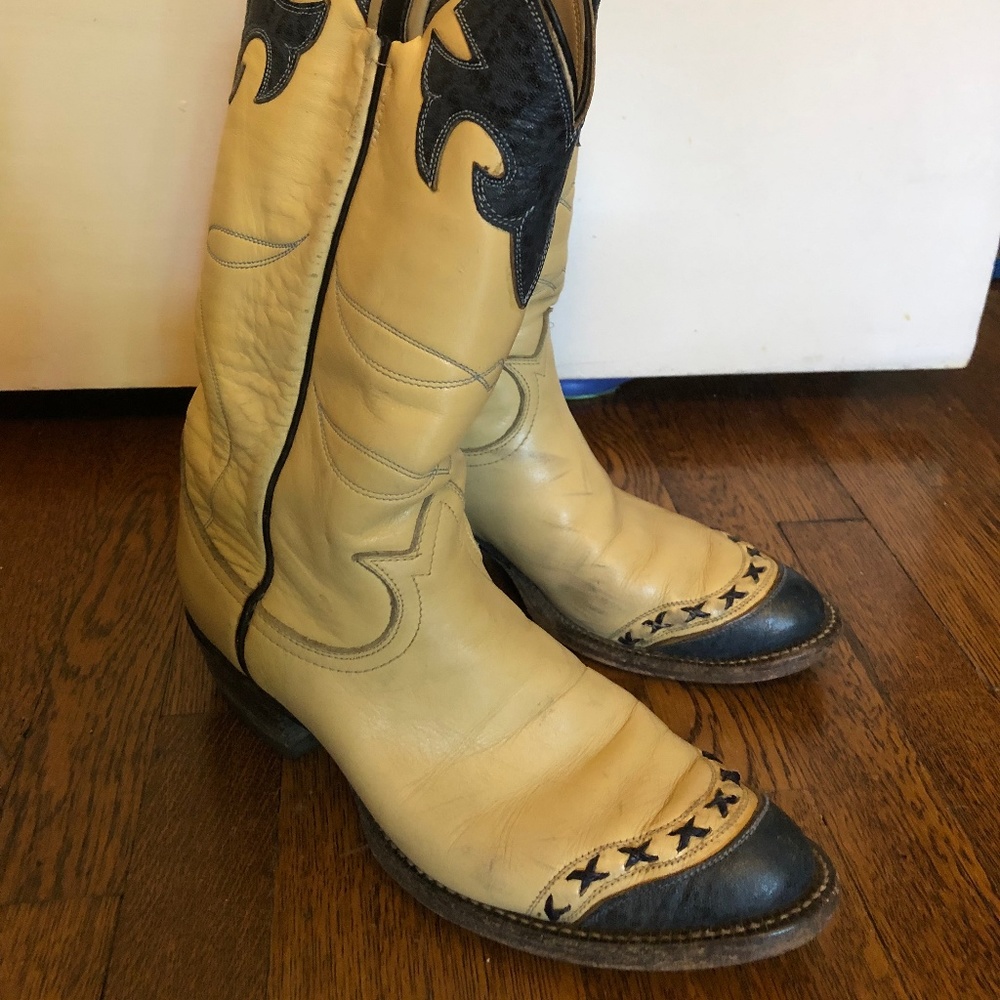 Tony Lama Vintage Cream & Blue Wester Boots